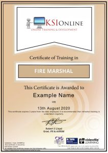 Sample fire marshal training certification, RoSPA approved online training course